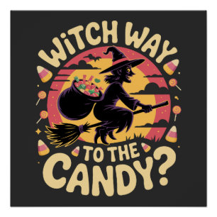 Póster Camiseta de Halloween Bruja camino a los dulces