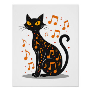 Póster Camiseta de Halloween de gato de nota musical Nota