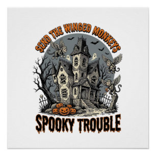 Póster Camiseta de Halloween embrujada de monos alados es