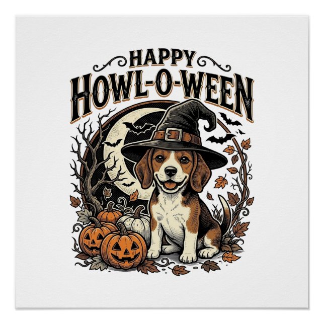 Póster Camiseta de Halloween Sombrero de Bruja Beagle Fel (Anverso)