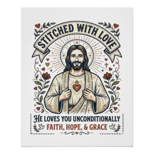 Póster Camiseta de Jesús cosiendo edredones Gráfica crist