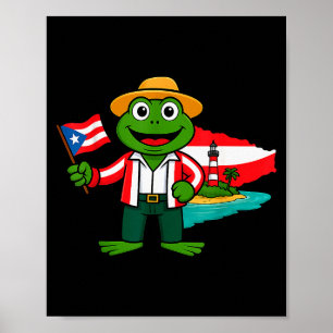 Póster Camiseta de la bandera de la rana Coqui de Puerto