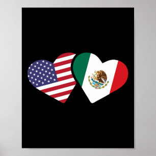 Póster Camiseta de la bandera de México EE. UU. Corazón A