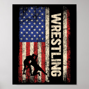 Póster Camiseta de la bandera estadounidense de Wrestling