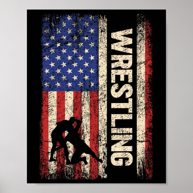 Póster Camiseta de la bandera estadounidense de Wrestling (Frente)