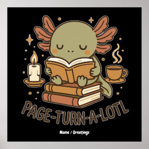 Póster Camiseta de lectura linda Axolotl acogedor libro