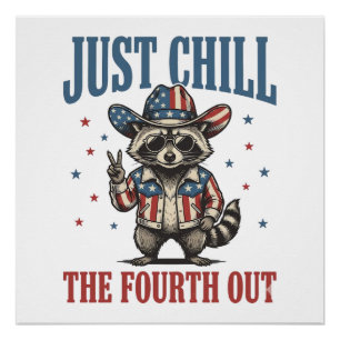 Póster Camiseta de mapache patriota relájate el cuatro de