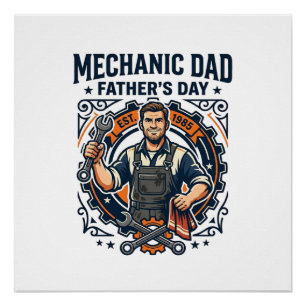Póster Camiseta de mecánico del día del padre Dad diverti