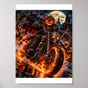 Póster Camiseta de Motero de Calabaza en Llamas – Paseo I