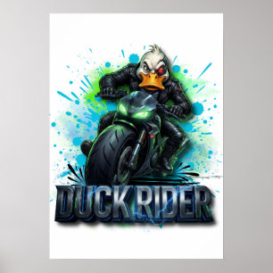 Póster Camiseta de Motocicleta Pato Cyber Rider 3D