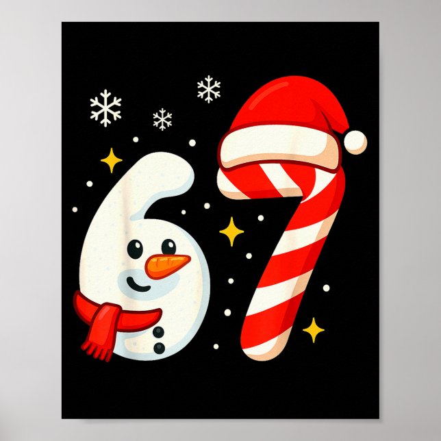 Póster Camiseta de Navidad 6 7 Meme 67 Seis Siete Muñeco  (Frente)