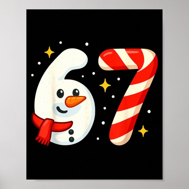 Póster Camiseta de Navidad 6 7 Meme 67 Seis Siete Muñeco  (Frente)