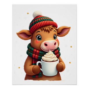 Póster Camiseta de Navidad con pincelada de vaca de las H