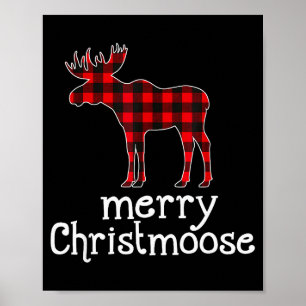 Póster Camiseta de Navidad Plaid Rojo Merry Christmoose