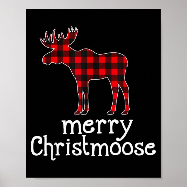 Póster Camiseta de Navidad Plaid Rojo Merry Christmoose (Frente)