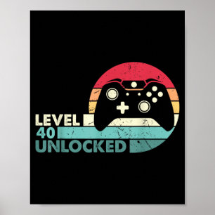 Póster Camiseta de nivel 40 desbloqueado Videojugador Cum