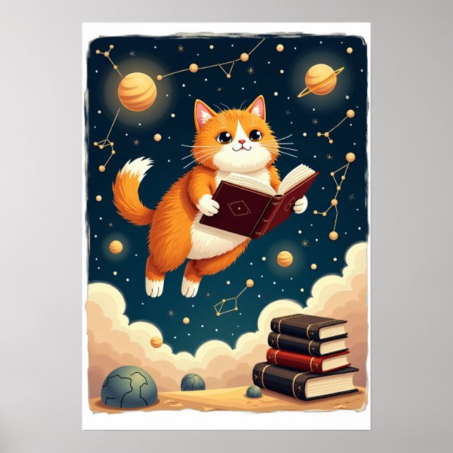 Póster Camiseta de pegatina de gato gusano de libro cósmi (Frente)