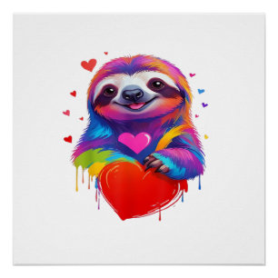 Póster Camiseta de Perezoso Colorido - Corazón de Perezos
