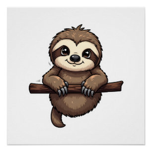 Póster Camiseta de perezoso grabada Arte de animal vintag