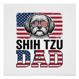 Póster Camiseta de perro patriótico de papá Shih Tzu vint