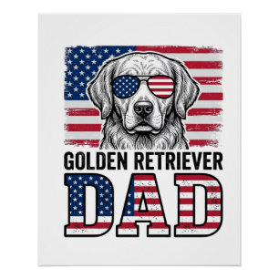 Póster Camiseta de perro vintage patriota papá Golden Ret