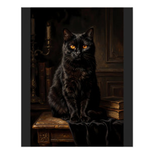 Póster Camiseta de pintura al óleo de retrato de gato neg