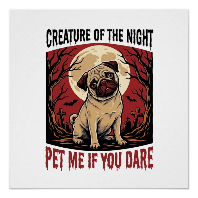 Póster Camiseta de Pug de Halloween con Cementerio Espelu (Anverso)