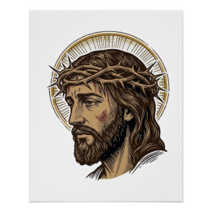 Póster Camiseta de retrato de corona de espinas grabada v
