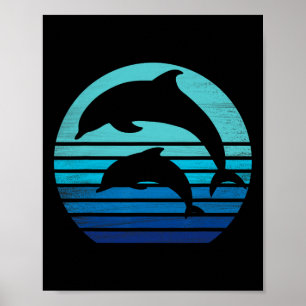 Póster Camiseta de silueta de delfines vintage retro