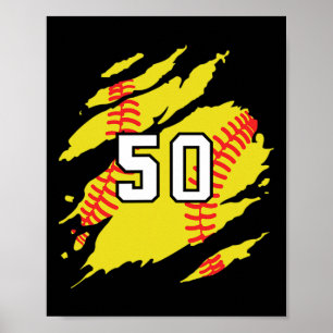 Póster Camiseta de Sóftbol Número #50 Jerse del Fanático