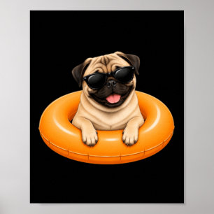 Póster Camiseta de verano Pug Flotador de piscina para pe