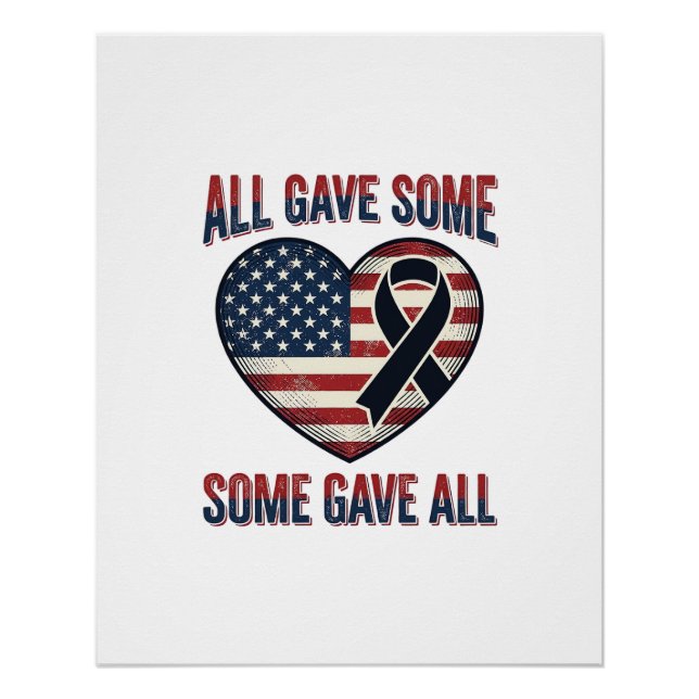 Póster Camiseta de veterano con cinta de corazón conmemor (Anverso)