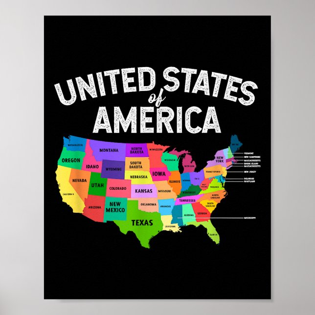 Póster Camiseta del Mapa de Estados Unidos regalo de viaj (Frente)