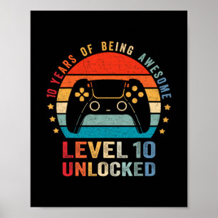 Póster Camiseta desbloqueada nivel 10 divertido jugador d