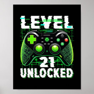 Póster Camiseta Desbloqueado Nivel 21 Camiseta Divertida