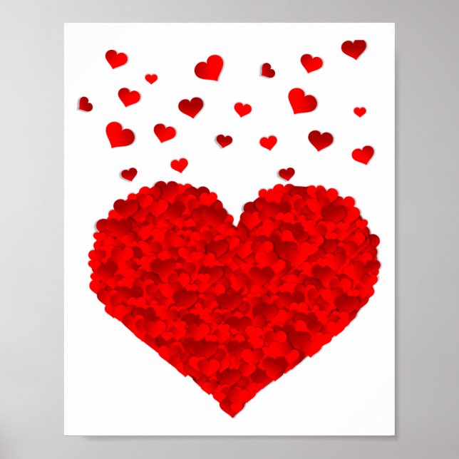 Póster Camiseta Día de San Valentín Corazón Rojo Hermoso (Frente)