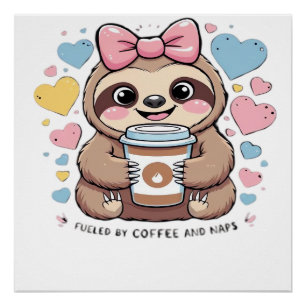 Póster Camiseta divertida de amante del café de perezoso 