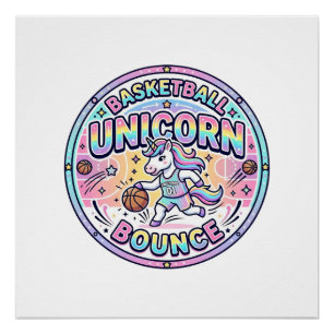 Póster Camiseta Divertida de Baloncesto de Unicornio Rebo