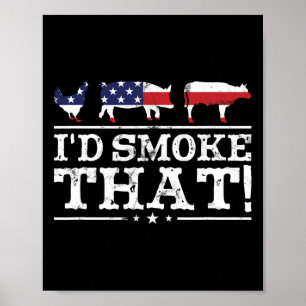 Póster Camiseta Divertida de Barbacoa Me Fumaría Esa Carn