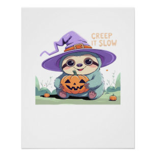 Póster Camiseta Divertida De Halloween De Perezoso Lento