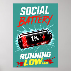 Póster Camiseta Divertida de Introvertido con Batería Soc
