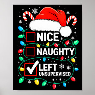 Póster Camiseta Divertida De Navidad Bonito Travieso Izqu