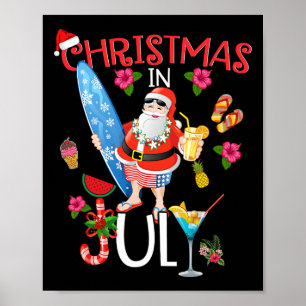 Póster Camiseta divertida de Navidad en julio Santa veran