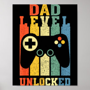 Póster Camiseta Divertida de Nuevo Papá Nivel de Papá Des