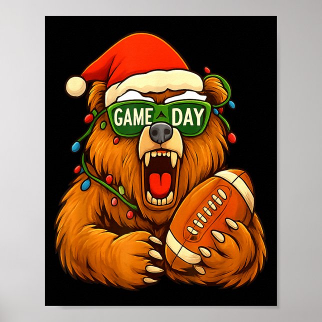 Póster Camiseta divertida de oso de fútbol Navidad Día de (Frente)