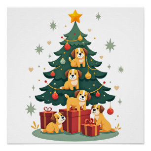 Póster Camiseta divertida de perro de Navidad árbol perro