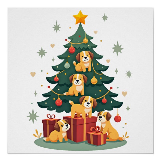 Póster Camiseta divertida de perro de Navidad árbol perro (Anverso)