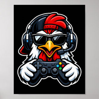 Póster Camiseta divertida de pollo jugador Auriculares pa