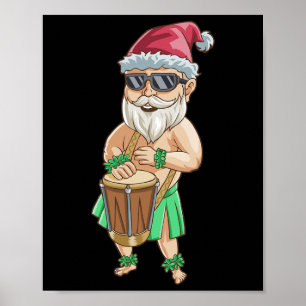 Póster Camiseta divertida de Santa Claus hawaiano Navidad