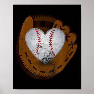 Póster Camiseta divertida del corazón del béisbol vintage